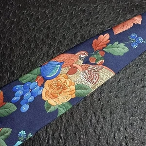 LEONARD PARIS Bird and Botanical Pattern Navy Vintage Collectible Tie Silk - Picture 1 of 8