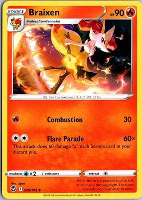 Braixen Normal Uncommon SWSH12: Silver Tempest 026/195 NM - Image 1 of 2