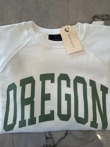 Free People Retrobrand Oregon Crew Sweatshirt Cream Green Medium - Picture 1 of 5