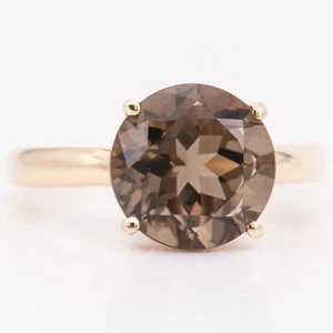 Misura 55 - 10,1 mm ø quarzo fumè solitario oro giallo 585/14 carati anello da donna - Foto 1 di 8