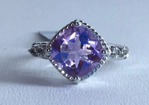Size 9 Rose De France Amethyst & White Topaz Sterling Silver Ring TGW 3.97 carat - Picture 1 of 7