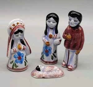 4 Piezas Hecho a Mano Mini Belén Arte Popular Mexicano Cerámica Azul Estilo Tonala - Imagen 1 de 9