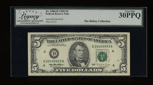 DBR 1995 $5 FRN Cleveland Fr. 1984-D Legacy 30 PPQ Serial D20409993B - Picture 1 of 2