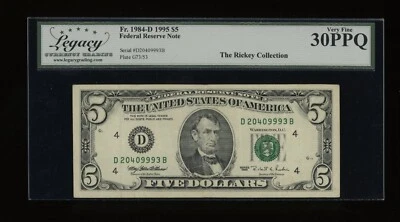 DBR 1995 $5 FRN Cleveland Fr. 1984-D Legacy 30 PPQ Serial D20409993B - Image 1 of 2