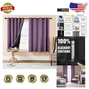 Elegant 100% Blackout Purple Curtains - Pair of Grommet Drapes for Modern Homes - Picture 1 of 9