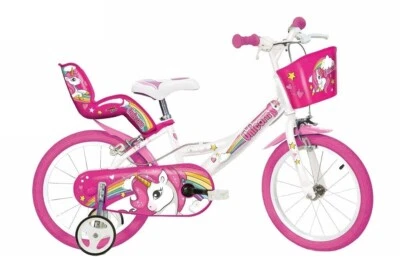 FAHRRAD 16 EINHORN ROSE WEISS FÜR MÄDCHEN 4/5 JAHRE HÖHE VON 95/115CM DINO BIKES - Bild 1 von 4