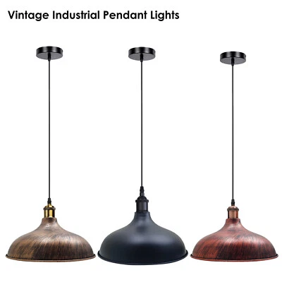 Vintage Retro Pendant Lamp Rustic Farm House Barn Hanging Ceiling Light Shade UK - Image 1 of 4