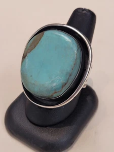 Gorgeous Sterling Silver and Turquoise Shadowbox Ring Chimney Butte Sz 10 Wide - Picture 1 of 7
