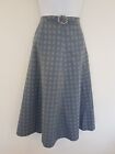 Vintage Skirt Blue Midi Smart Work Green Belt Size 12 Cotton A Line Retro Lined