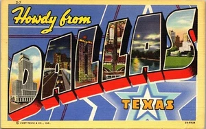 Vintage Postcard Linen Large Letter Greetings Dallas TX Note: He Finally passed - Picture 1 of 3