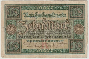 Germany 10 Mark Banknote 6.2.1920 Ccirculated Condition Pick#67 - Picture 1 of 2