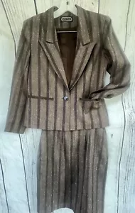 Gary Petite Rockanzug Damen braun zweifarbig gestreift langärmelige Jacke lang 6 - Bild 1 von 7