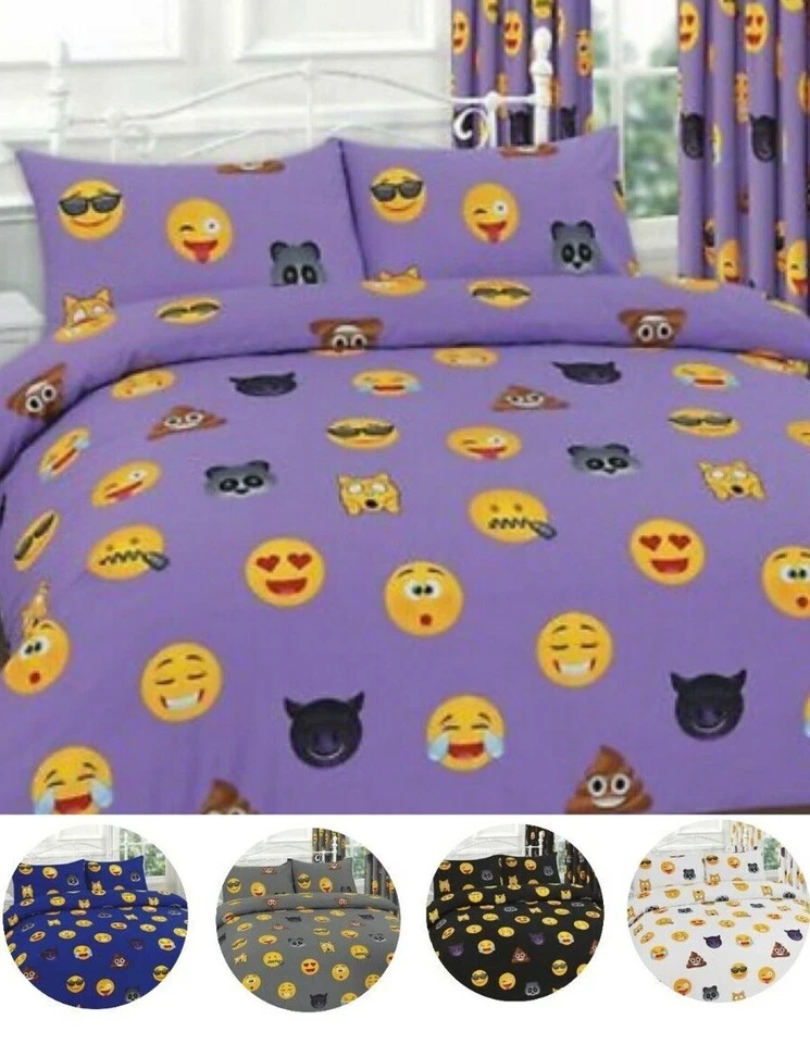 HOMES-LINEN Ikon Emoji Reversible duvet cover set with pillow case