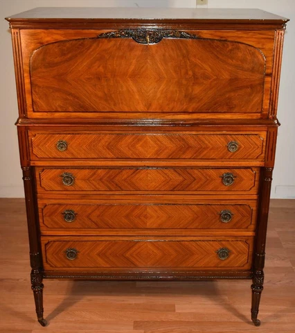 1900s Antique The Widdicomb Furniture CO French Louis XV carved Walnut Dresser Cover