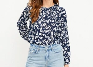 Damen LOFT Shirts & Blusen | geblümte Bluse mit Rüschenbündchen Deep Space Blue - Bild 1 von 6