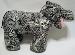 Peluche de peluche vintage gris hipopótamo animal de safari estampado AOP 15" - Imagen 1 de 7