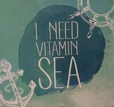 Relaxation Needed I Need Vitamin Sea Wood Square Hanging Sign Teal And White - Image 1 of 4