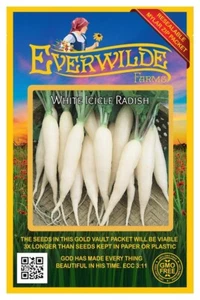 500 White Icicle Radish Seeds - Everwilde Farms Mylar Seed Packet - Picture 1 of 3