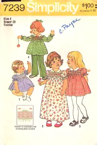 Simplicity 7239 ~ Kleinkinderhose - Kleid zwei Längen - gesmokte Anleitung - Größe 4 - Bild 1 von 6