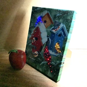 LED Light Up Canvas Print w/6 Batteries Winter Birds Wall Or Table Art SEE VIDEO - Picture 1 of 22