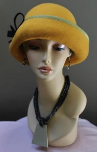 New hand made women's wool Felt hat by Alexander & Hallatt in Mustard & Green - Picture 1 of 12