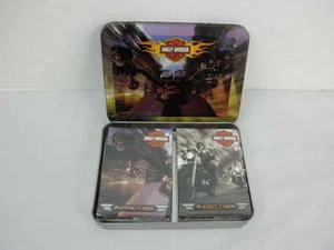 Carte da gioco moto Harley-Davidson 2 mazzi sigillati collezionisti latta bicicletta - Foto 1 di 3