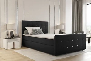 Boxspringbett Schlafzimmerbett MARKOS 120x200cm Stoff Soro Schwarz inkl. Topper - Bild 1 von 4