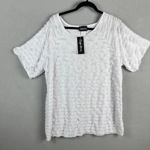 Maggie Barnes Blouse Womens 1X White Tunic Top Ruffle Layer Sparkle Stretchy - Picture 1 of 16