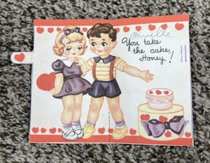 Vintage Valentines Day Card Boy Girl w Cake You Take The Cake - Picture 1 of 3