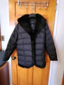 INC Women Black Down filled 65% FEATHER Coat Jacket Faux Fur size 2X NWOT - Picture 1 of 13