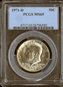 Medio dólar Kennedy 1971-D graduación profesional MS65 subasta de calidad - Imagen 1 de 2