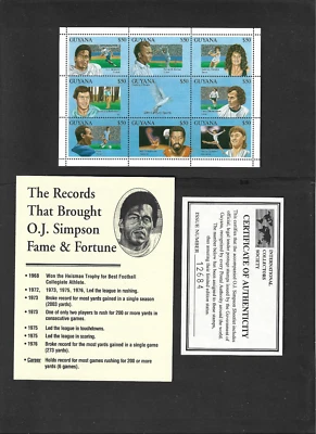 GUYANA SOUVENIR SHEETLET  "O.J. Simpson"  MNH F-VF with Documentation - Image 1 of 3