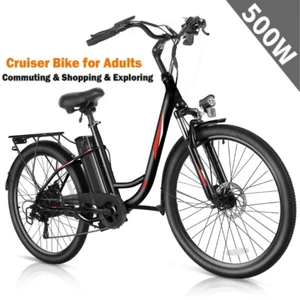 500W 48V Electric Bike 26in Commuting Bicycle, Adults City Cruiser e Bikes w/LCD - Picture 1 of 15