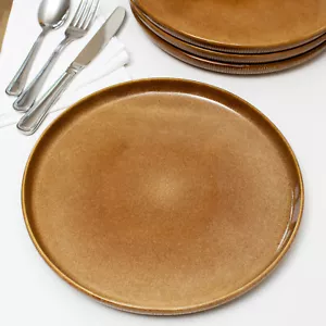 Brown Reactive Glaze Dinner Plates 27cm Set Of 4 Stoneware Kitchen Tableware - Picture 1 of 3