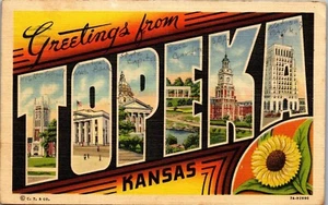 Postal de colección de lino carta grande saludos de Topeka Kansas KS publicada 1939 - Imagen 1 de 3