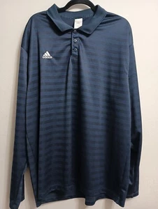 Adidas Mens Blue Striped Polo Golf Long Sleeve Shirt 2XL - Picture 1 of 10