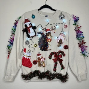 Ugly Christmas Sweater Squirrel LIGHTS UP Tacky Lametta Xmas Party Winner Small - Bild 1 von 5