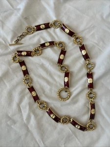 Vintage Italian Gucci Red & Cream Enamel Gold Tone Metal Belt/Necklace - Picture 1 of 5