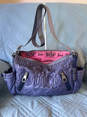 Bolso Bandolera Vintage Y2K Juicy Couture Nylon Acolchado Azul Rosa Cartera Firma Foto 1 de 4
