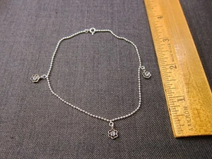 Cute all sterling silver 925 ball chain anklet w/flower charms 9.25" SU - Picture 1 of 4
