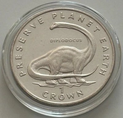 1993 Isle of Man "Preserve Planet Earth"  Diplodocus CuNi Coin BU Condition - Image 1 of 4
