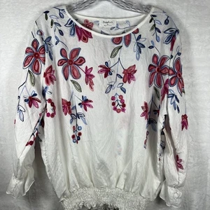 Sapphire Floral Embroidered Top Blouses Womens XL Smocked Bottom White NWT - Picture 1 of 9