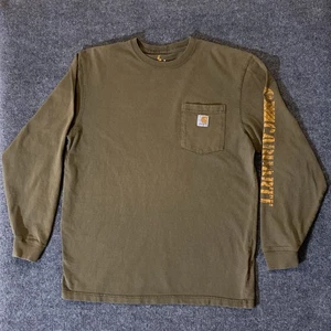 T-shirt Carhartt manica lunga uomo media verde oliva manica spellout abbigliamento da lavoro - Foto 1 di 12