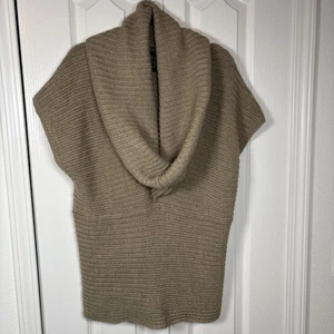 Ralph Lauren Womens Cowl Neck Sweater Vest L Taupe Chunky Knit Wool Blend Soft - Picture 1 of 8