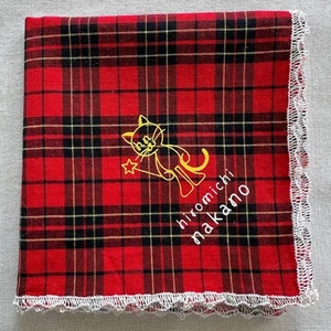 VTG Handkerchief Tartan Plaid Red Black Cotton Corner Cat Magic Wand Hanky 18" - Picture 1 of 3