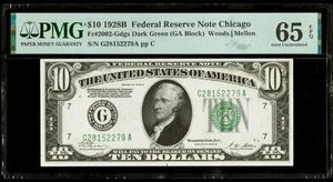 1928 B $10 Dollar Federal Reserve Chicago Serial # G28152279A PMG 65 EPQ Gem Unc - Picture 1 of 2