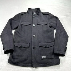 Kr3w Jacket Mens Medium Black Military Full Zip Button Up Lined Field Pea Coat - Picture 1 of 15