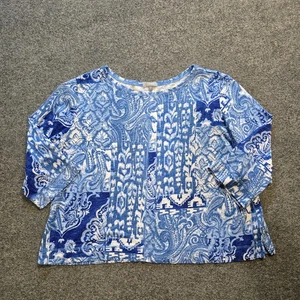 Top Habitat para mujer XXL azul cachemira retazos manga 3/4 cuadrado informal Lagenlook - Imagen 1 de 9