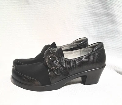 Zuecos Alegria Holli Spiffy Zapatos HOL-695 Hebilla de Tacón Mujer Cuero Negro Talla 10 Foto 1 de 4