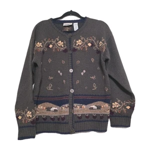 Cárdigan Northern Reflections Cottage M Verde Vintage Abuela Boho Floral Lana - Imagen 1 de 10